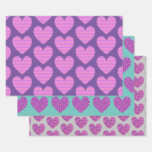 Cute Heart Art Purple and Pinks Love Wrapping Paper Sheets