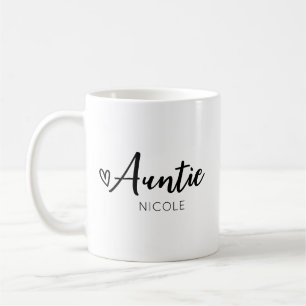 Cute Heart Auntie Personalized Black White Coffee Mug