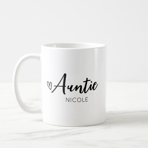 Cute Heart Auntie Personalized Black White Coffee Mug