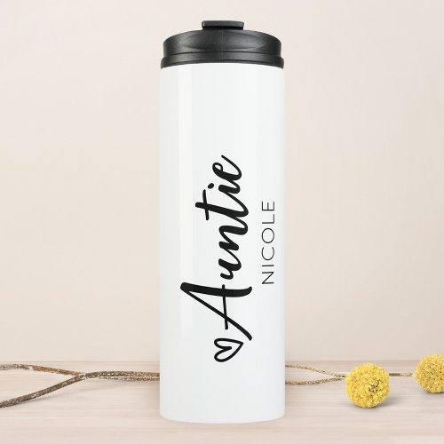 Cute Heart Auntie Personalized Black White Thermal Tumbler