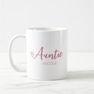 Cute Heart Auntie Personalized Dusty Mauve Coffee Mug