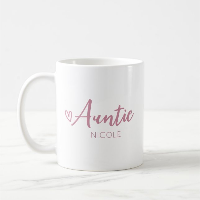 Cute Heart Auntie Personalized Dusty Mauve Coffee Mug (Left)