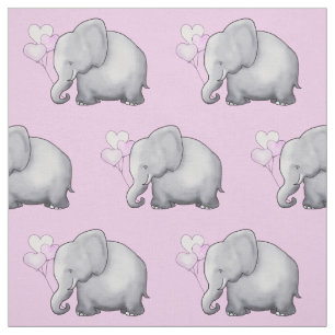 Cute Heart Balloons Elephant Baby Girl's Nursery Fabric