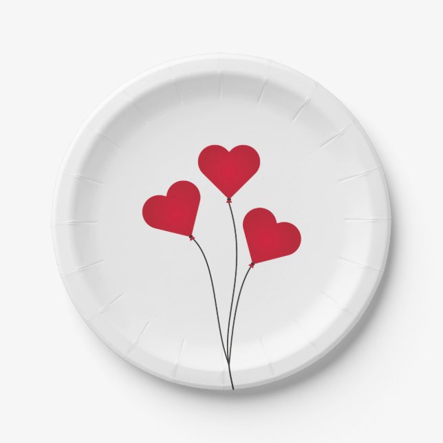 Cute Heart Balloons Paper Plates (Front)
