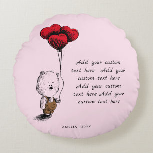 Cute Heart Balloons Teddy Bear Valentine’s Day Round Pillow