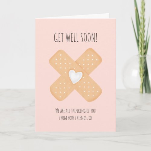 Cute heart band aid plaster pink get well soon card