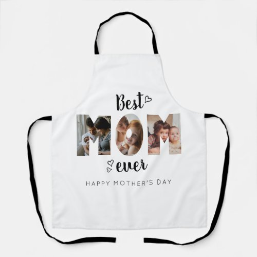 Cute Heart Best Mom Ever 3 Photo Collage Apron