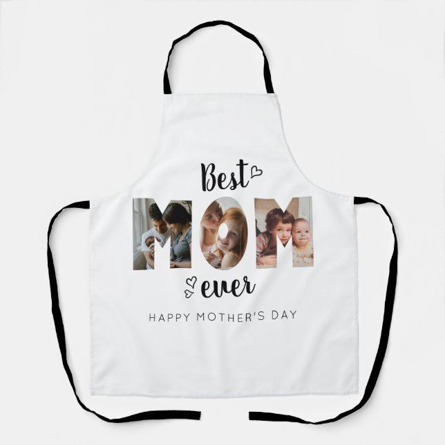 Cute Heart Best Mom Ever 3 Photo Collage Apron (Front)
