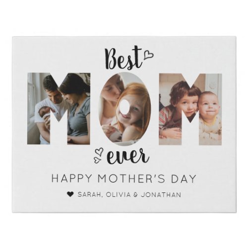 Cute Heart Best Mom Ever 3 Photo Collage Faux Canvas Print