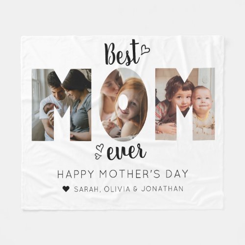 Cute Heart Best Mom Ever 3 Photo Collage Fleece Blanket