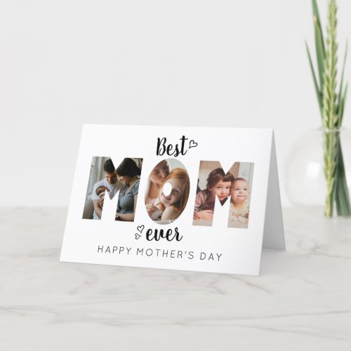 Cute Heart Best Mom Ever 3 Photo Collage Holiday Card
