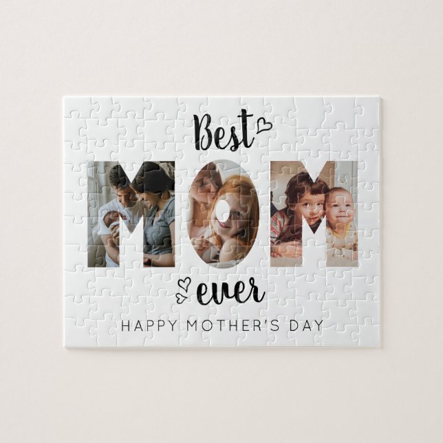Cute Heart Best Mom Ever 3 Photo Collage Jigsaw Puzzle (Horizontal)