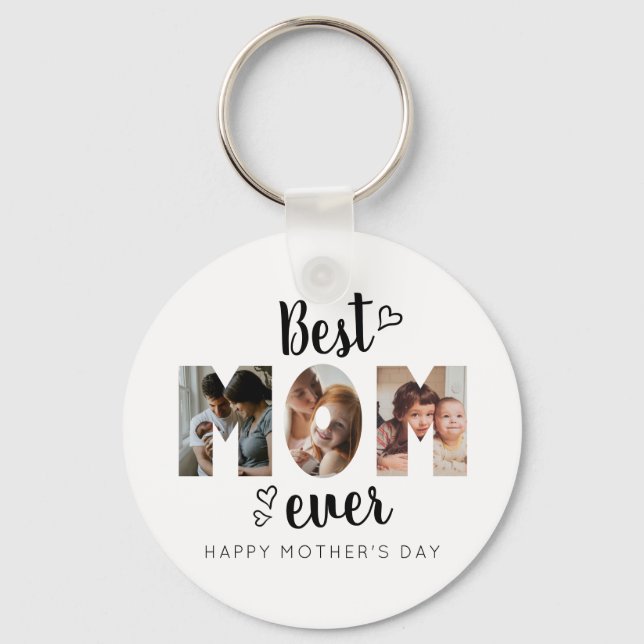 Cute Heart Best Mom Ever 3 Photo Collage Keychain (Front)