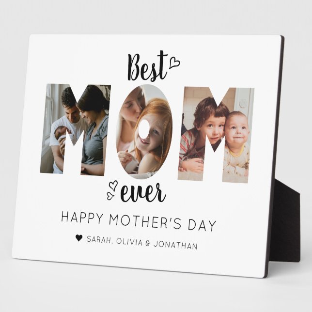 Cute Heart Best Mom Ever 3 Photo Collage Plaque (Side)