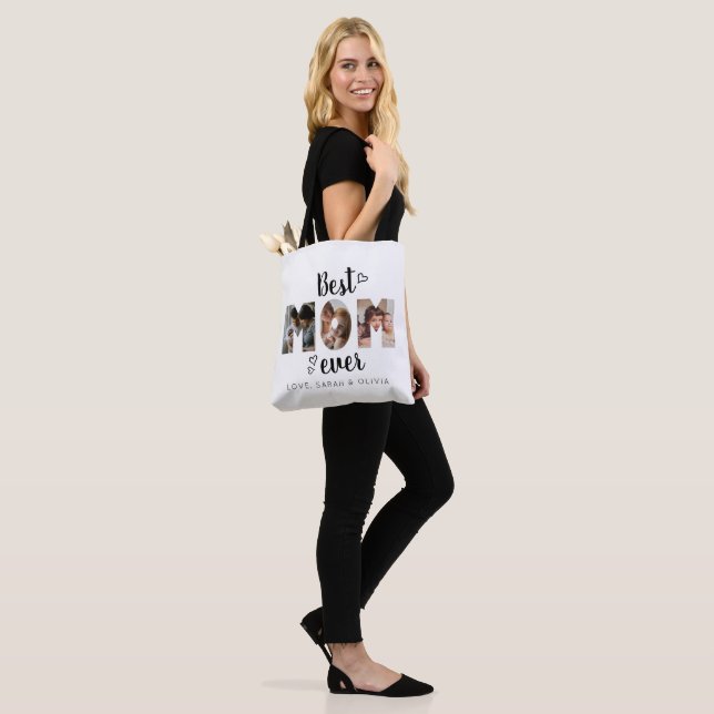 Cute Heart Best Mom Ever 3 Photo Collage Tote Bag (On Model)