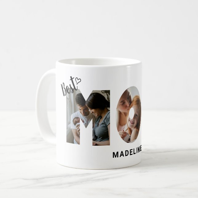 Cute Heart Best Mom Ever Photo Collage Coffee Mug (Front Left)