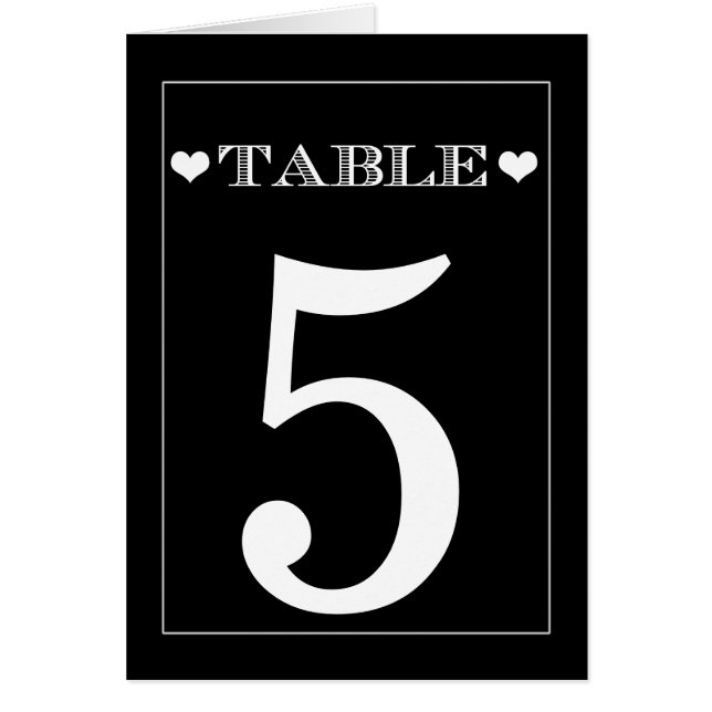 Cute Heart Black Wedding Table Number Cards (Front)