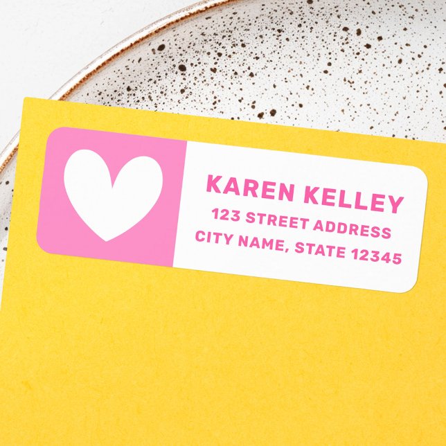 Cute heart bold pink white return address label (Cute heart bold pink white return address label)