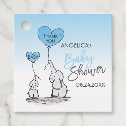 Cute Heart BOY Blue Elephant Mommy  Baby Shower Favor Tags