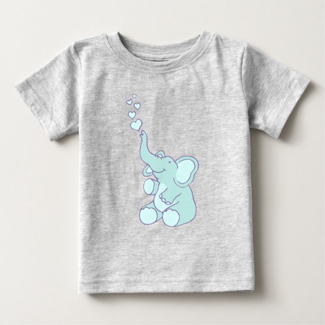 Cute heart bubbles elephant blue baby T-Shirt (Front)