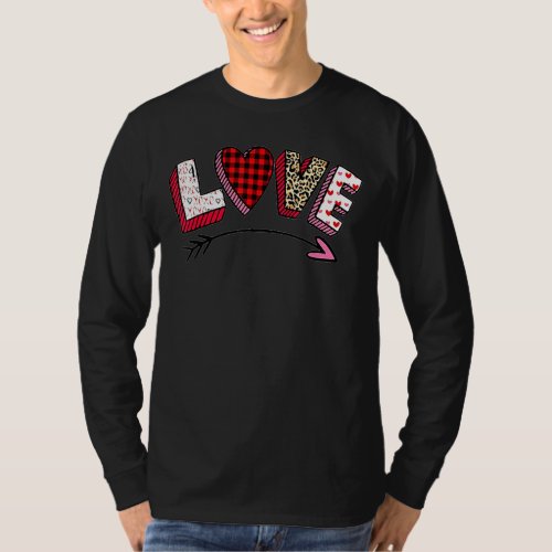 Cute Heart Buffalo Plaid Leopard Valentines Day Lo T_Shirt