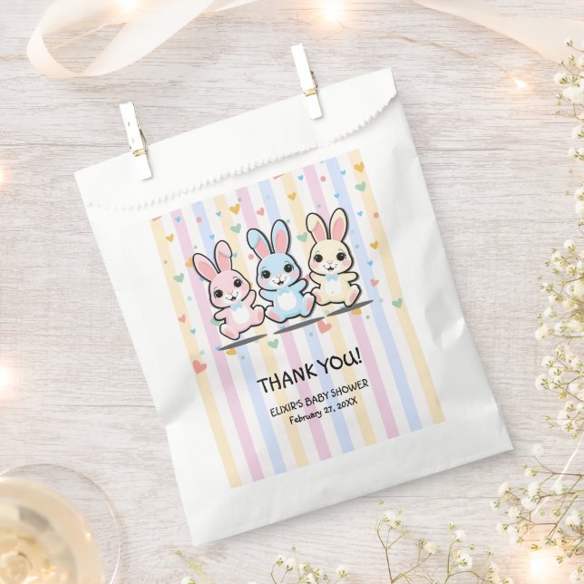 Cute Heart Bunny Hoppers Baby Shower Favor Bag (Clipped)
