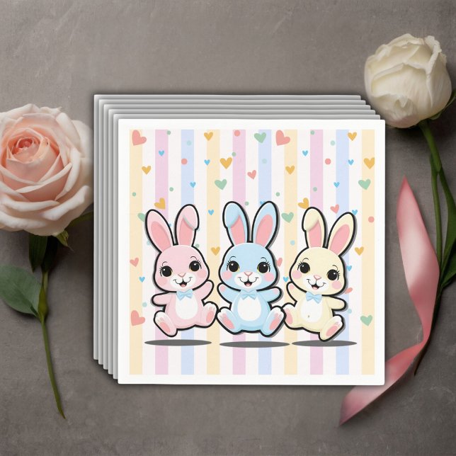 Cute Heart Bunny Hoppers Baby Shower Napkins (Creator Uploaded)