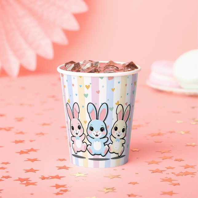 Cute Heart Bunny Hoppers Baby Shower Paper Cups (Insitu)