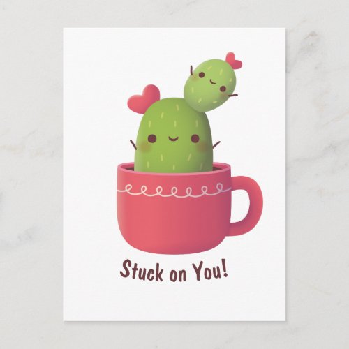 Cute Heart Cactus Love Confession Greeting Postcard