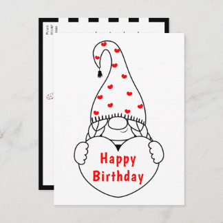 Cute Heart Cartoon Red Black Garden Gnome Birthday Postcard