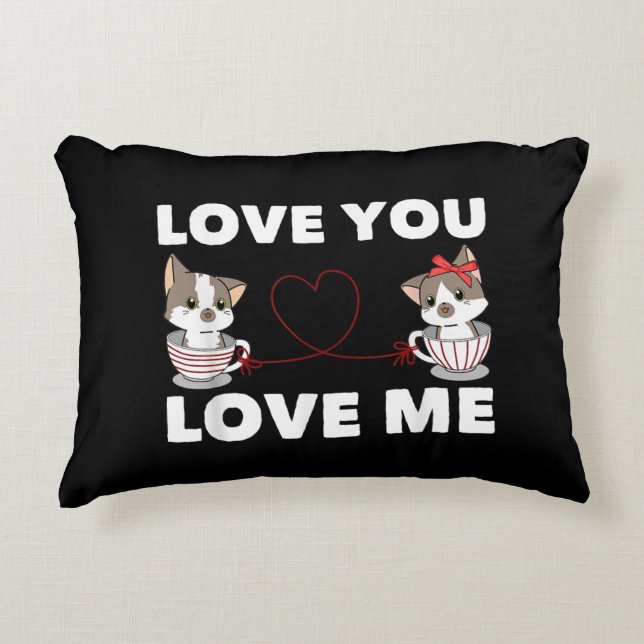 Cute Heart Cat Love Romantic Couple Kitten Lovers Accent Pillow (Front)
