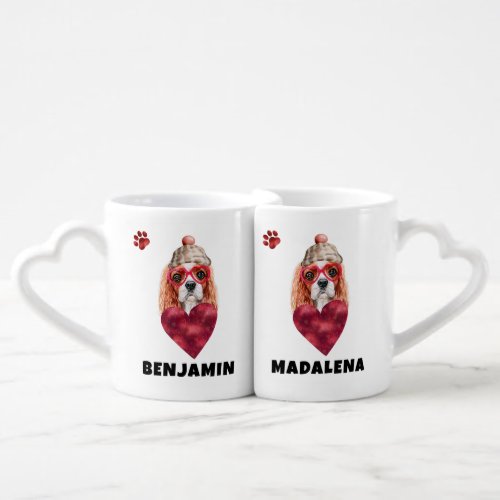 Cute Heart Cavalier Spaniel Valentine Day Gift Dog Coffee Mug Set