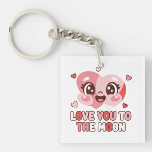 Cute Heart Character Love You To The Moon Keychain