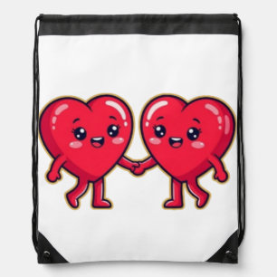 Cute Heart Characters Holding Hands Drawstring Bag