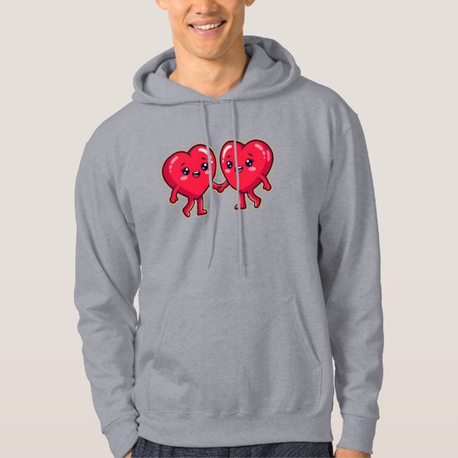 Cute Heart Characters Holding Hands Hoodie (Front)