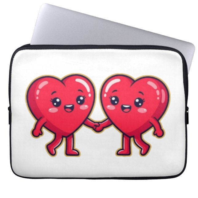 Cute Heart Characters Holding Hands Laptop Sleeve (Front)