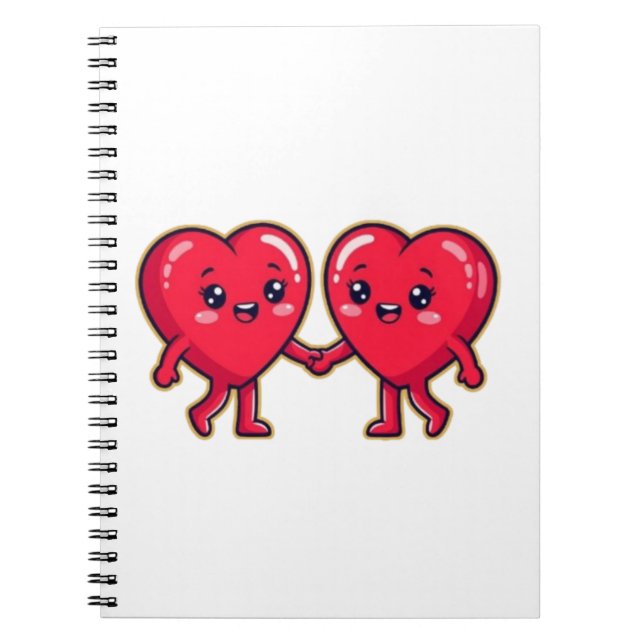 Cute Heart Characters Holding Hands Notebook (Front)
