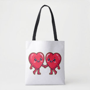 Cute Heart Characters Holding Hands Tote Bag