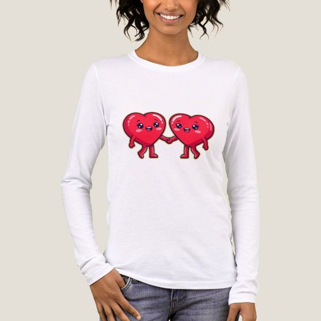 Cute Heart Characters Holding Hands Tri-Blend Shirt (Front)