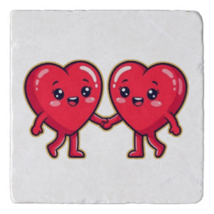 Cute Heart Characters Holding Hands Trivet