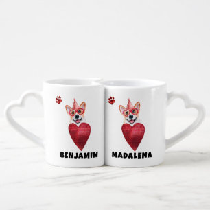 Cute Heart Corgi Valentine Day Gift Dog Coffee Mug Set