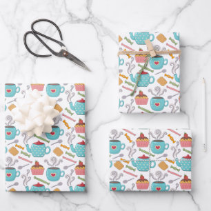 Cute Heart Cup of Coffee Tea Biscuit Cupcake Wrapping Paper Sheets