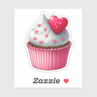 Cute Heart Cupcake Sticker