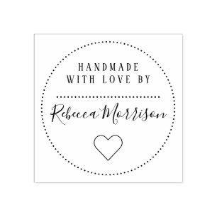 Cute Heart Custom Name Script Handmade With Love Rubber Stamp