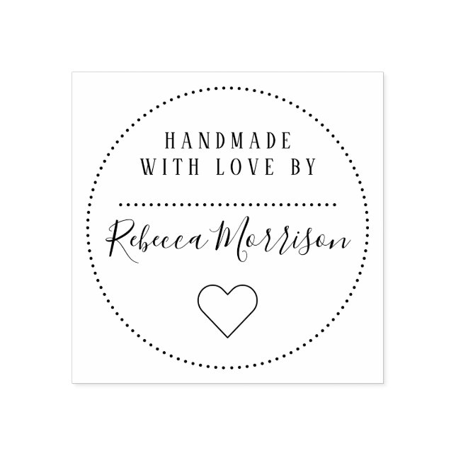 Cute Heart | Custom Name Script Handmade With Love Rubber Stamp (Imprint)