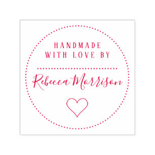 Cute Heart Custom Name Script Handmade With Love Self-inking Stamp
