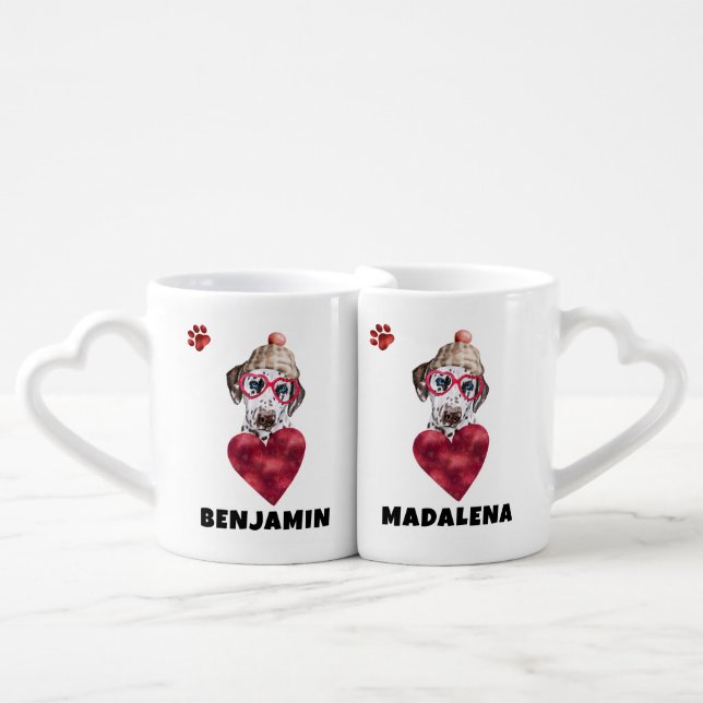 Cute Heart Dalmatian Valentines Day Gift Dog Coffee Mug Set (Front Nesting)