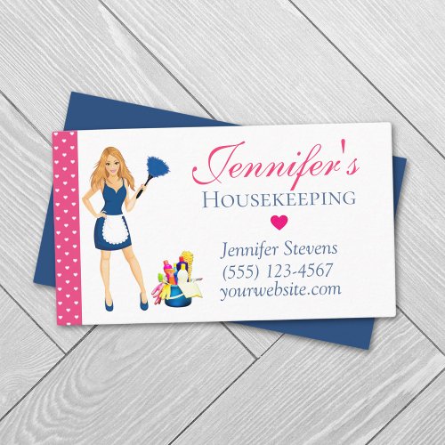 Cute Heart Design Maid House Cleaning Services Business Card