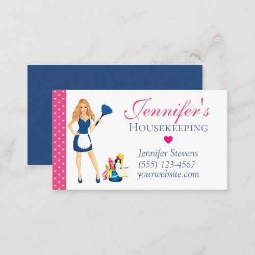 Cute Heart Design Maid House Cleaning Services Business Card