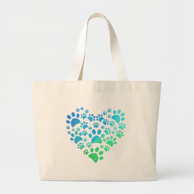 Cute Heart Dog Paws  Funny  For Animal Lovers Large Tote Bag (Front)